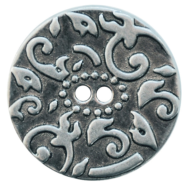 full metal button with structure and 2 holes antique silver