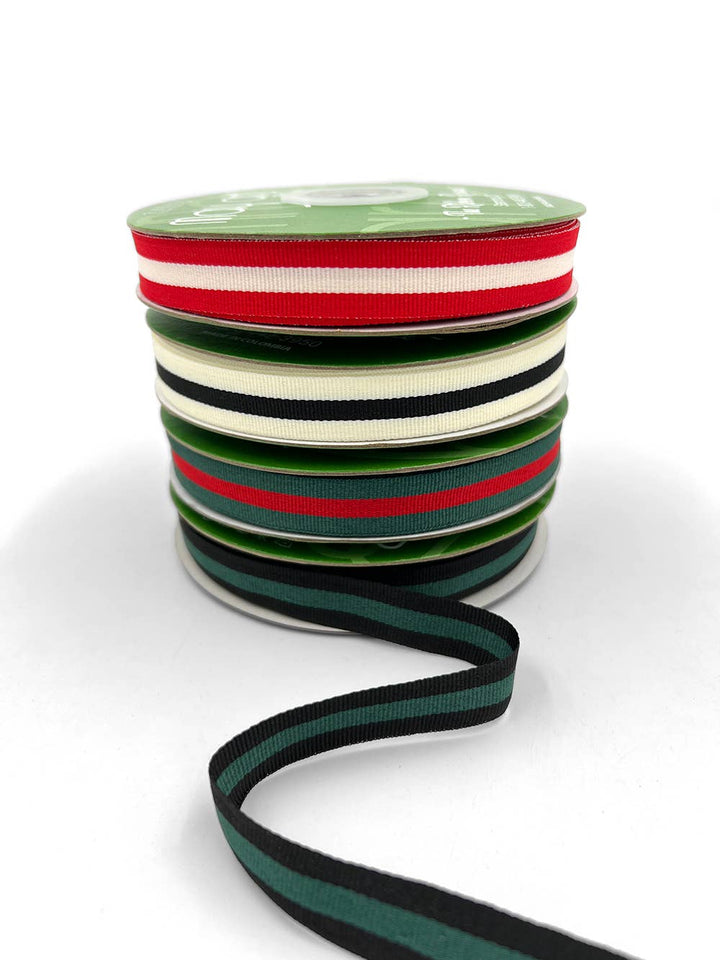 5/8" Red &amp; Ivory Woven Modern Stripe Grosgrain Ribbon