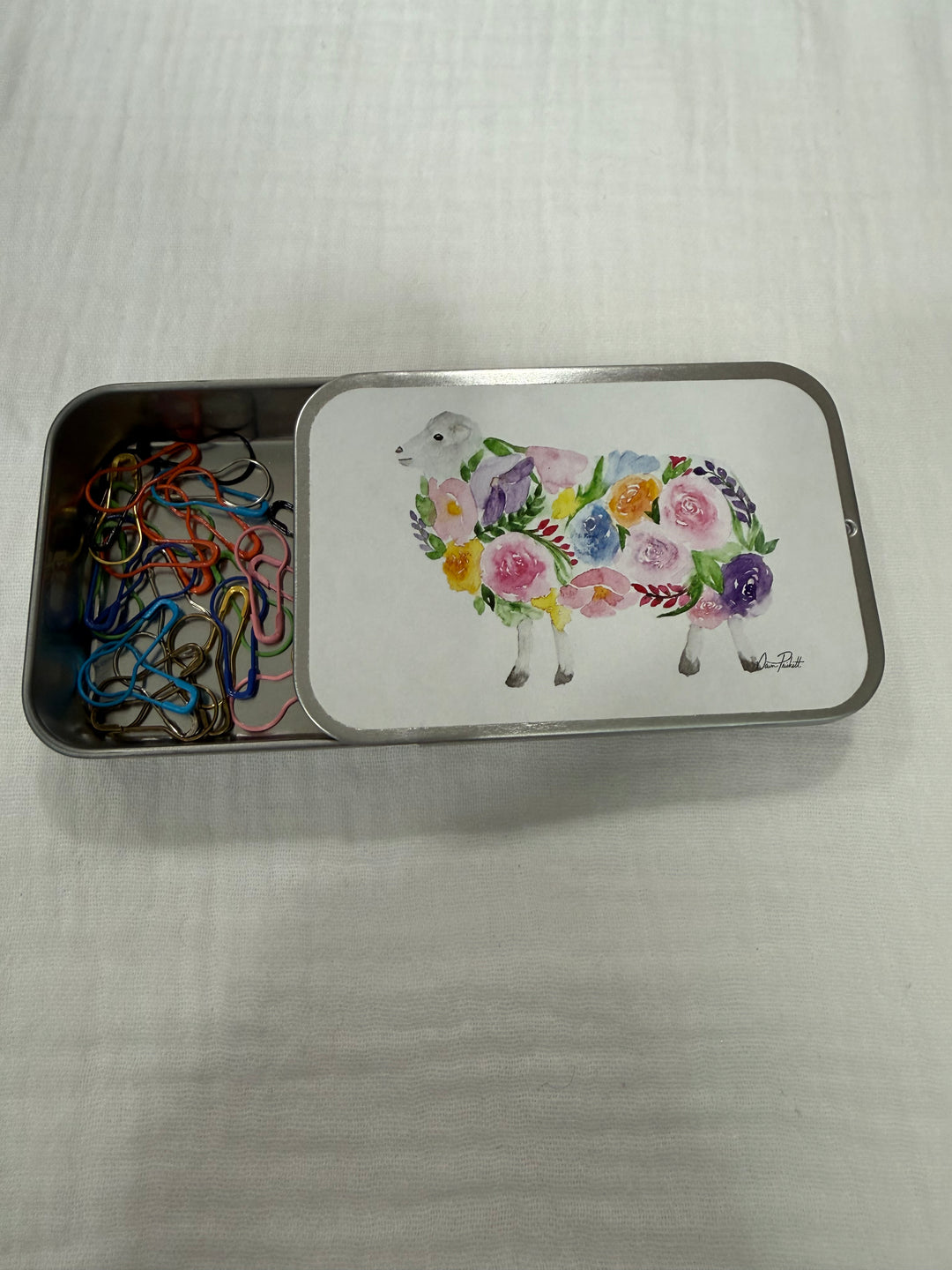 Flower Sheep Stitch Marker Storage Tin