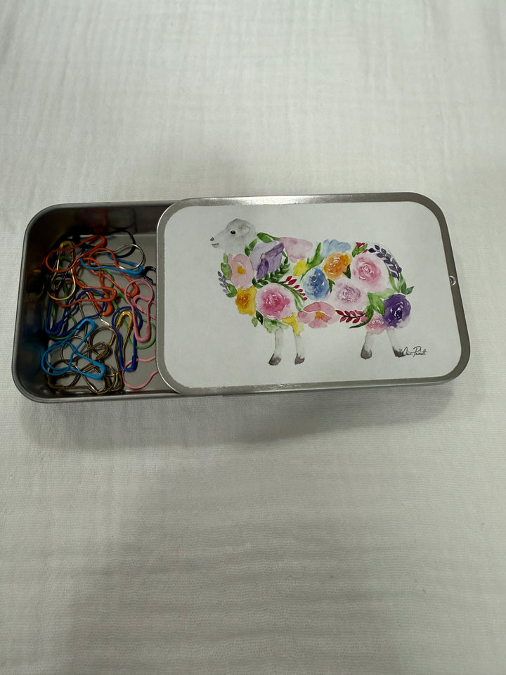 Flower Sheep Stitch Marker Storage Tin
