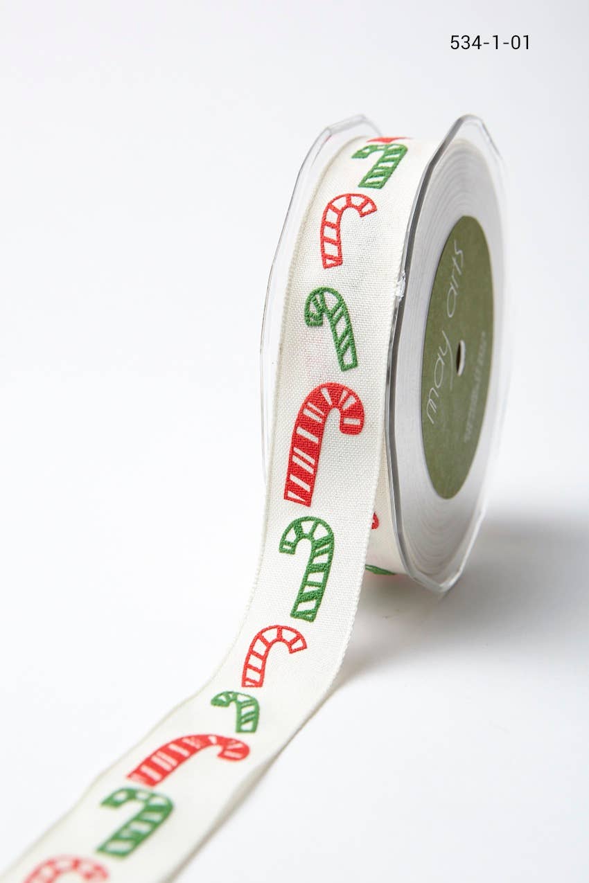 1" Cotton Candy Cane Holiday Print Ribbon