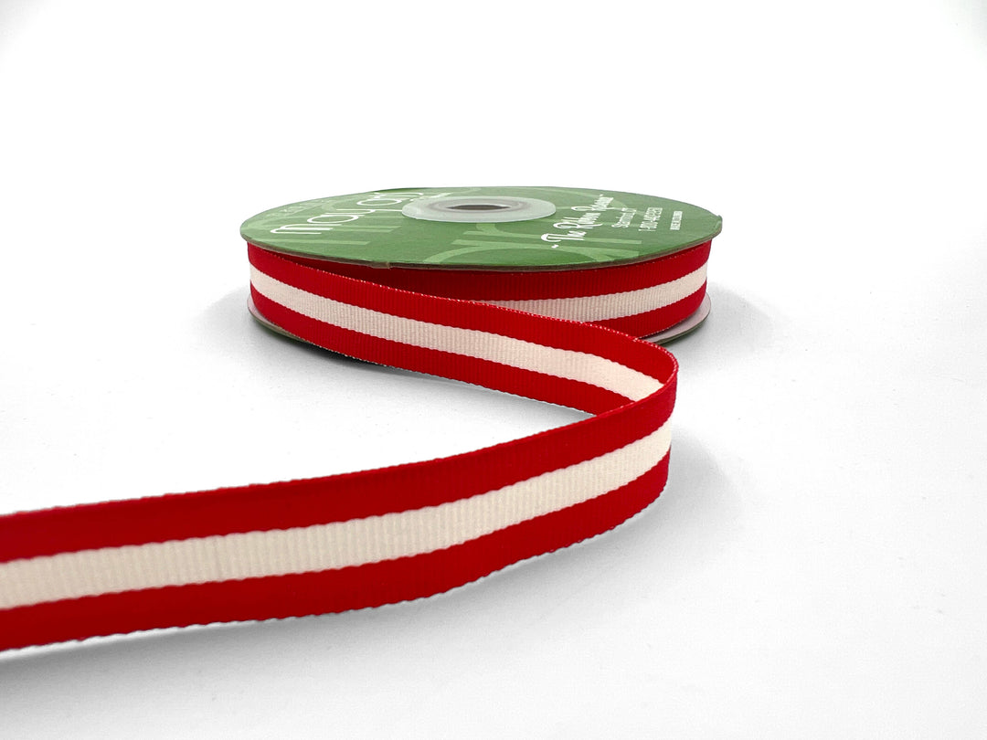 5/8" Red &amp; Ivory Woven Modern Stripe Grosgrain Ribbon