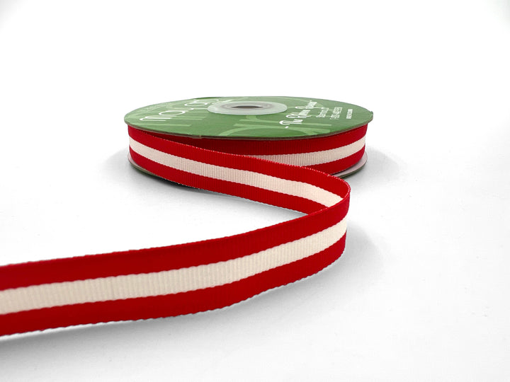 5/8" Red &amp; Ivory Woven Modern Stripe Grosgrain Ribbon