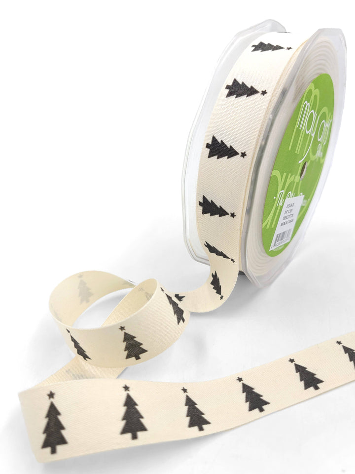 3/4" Holiday Tree Print 100% Cotton Ribbon