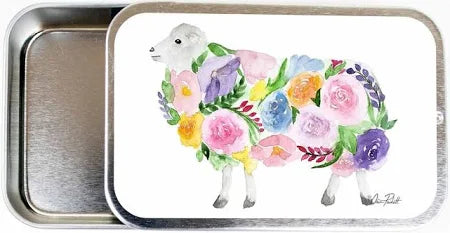 Floral Sheep Stitch Marker Storage Tin & KTP Ruler