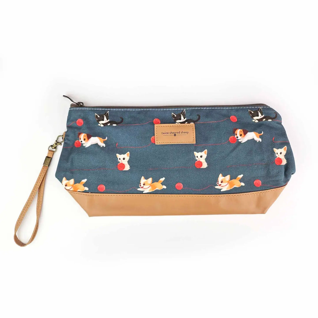 Cats &amp; Dogs Trinity Bag – Medium Zippered Knitting Project Bag